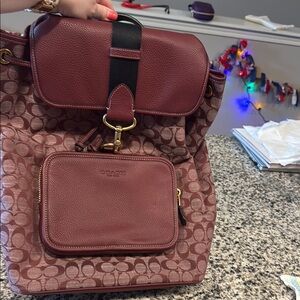 Coach Burgundy Signature Backpack with Monogram